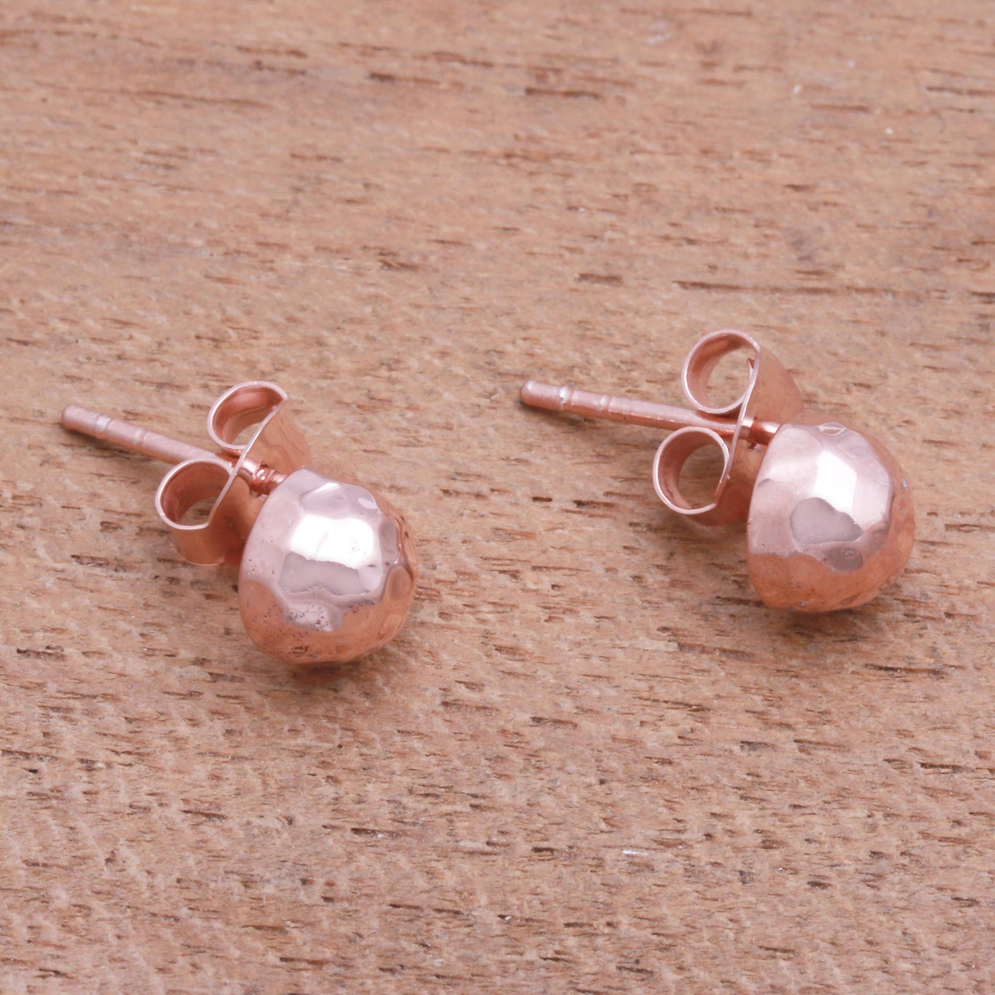 Hammered Domes Domed Rose Gold Plated Sterling Silver Stud Earrings