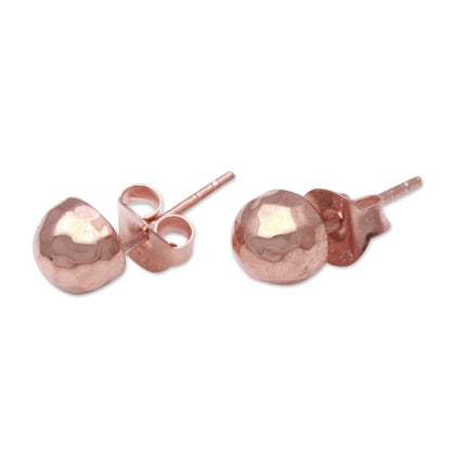 Hammered Domes Domed Rose Gold Plated Sterling Silver Stud Earrings