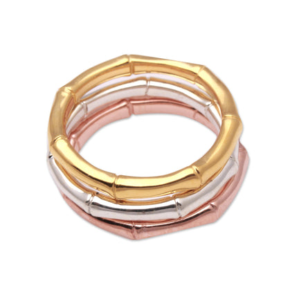 Bamboo Trio 3 Bamboo Motif Rings in Silver, Gold and Rose Gold