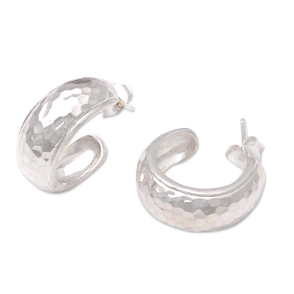 Radiant Shine Balinese Sterling Silver Half-Hoop Earrings