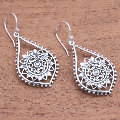 Jagaraga Sun Sun Pattern Sterling Silver Dangle Earrings from Bali