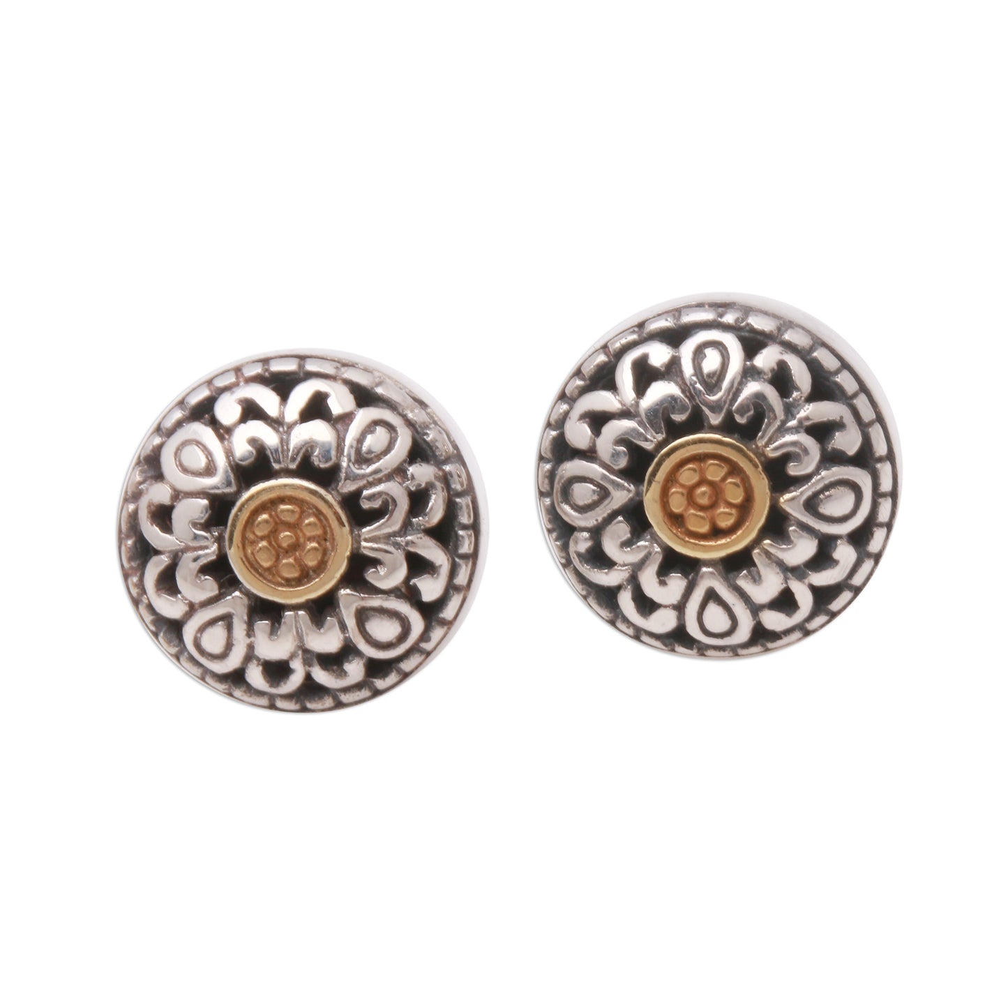 Essence of Sun Wave Pattern Gold Accented Sterling Silver Stud Earrings