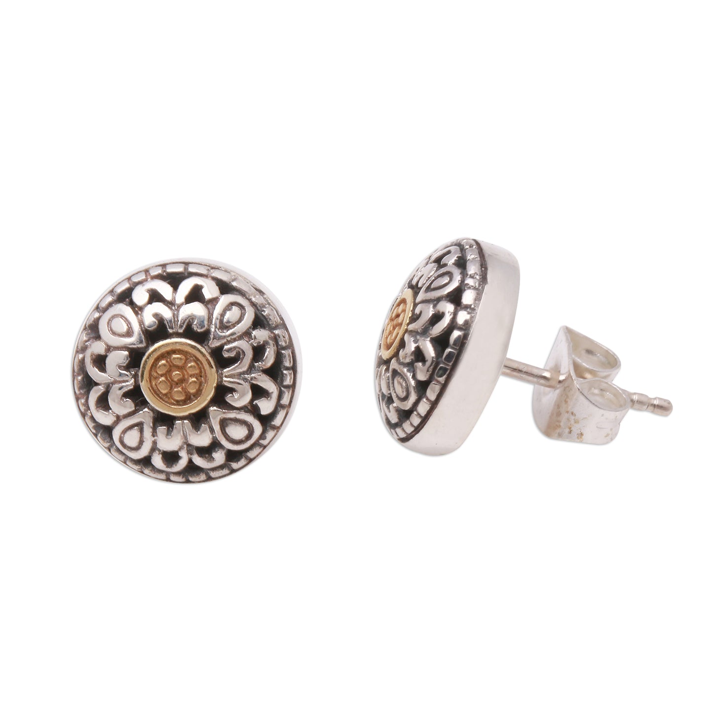 Essence of Sun Wave Pattern Gold Accented Sterling Silver Stud Earrings