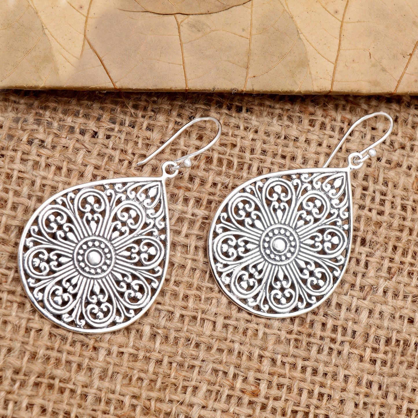 Glorious Teardrops Drop-Shaped Sterling Silver Dangle Earrings from Bali