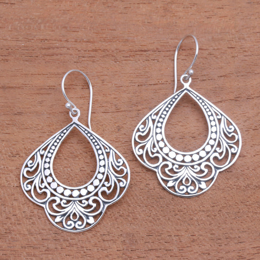 Original Elegance Patterned Sterling Silver Dangle Earrings from Bali