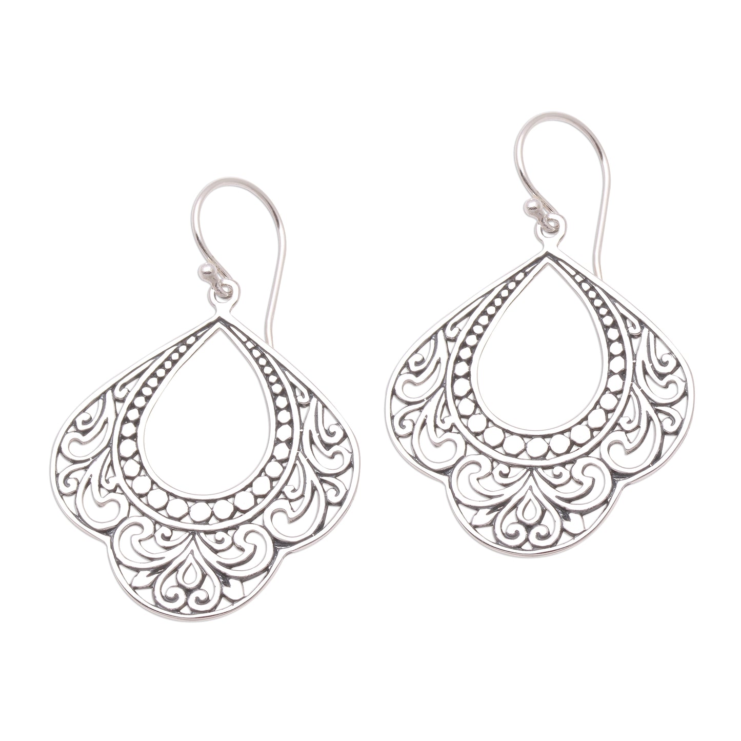 Original Elegance Patterned Sterling Silver Dangle Earrings from Bali