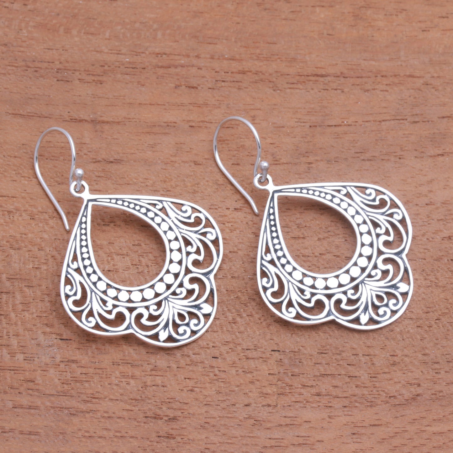 Original Elegance Patterned Sterling Silver Dangle Earrings from Bali