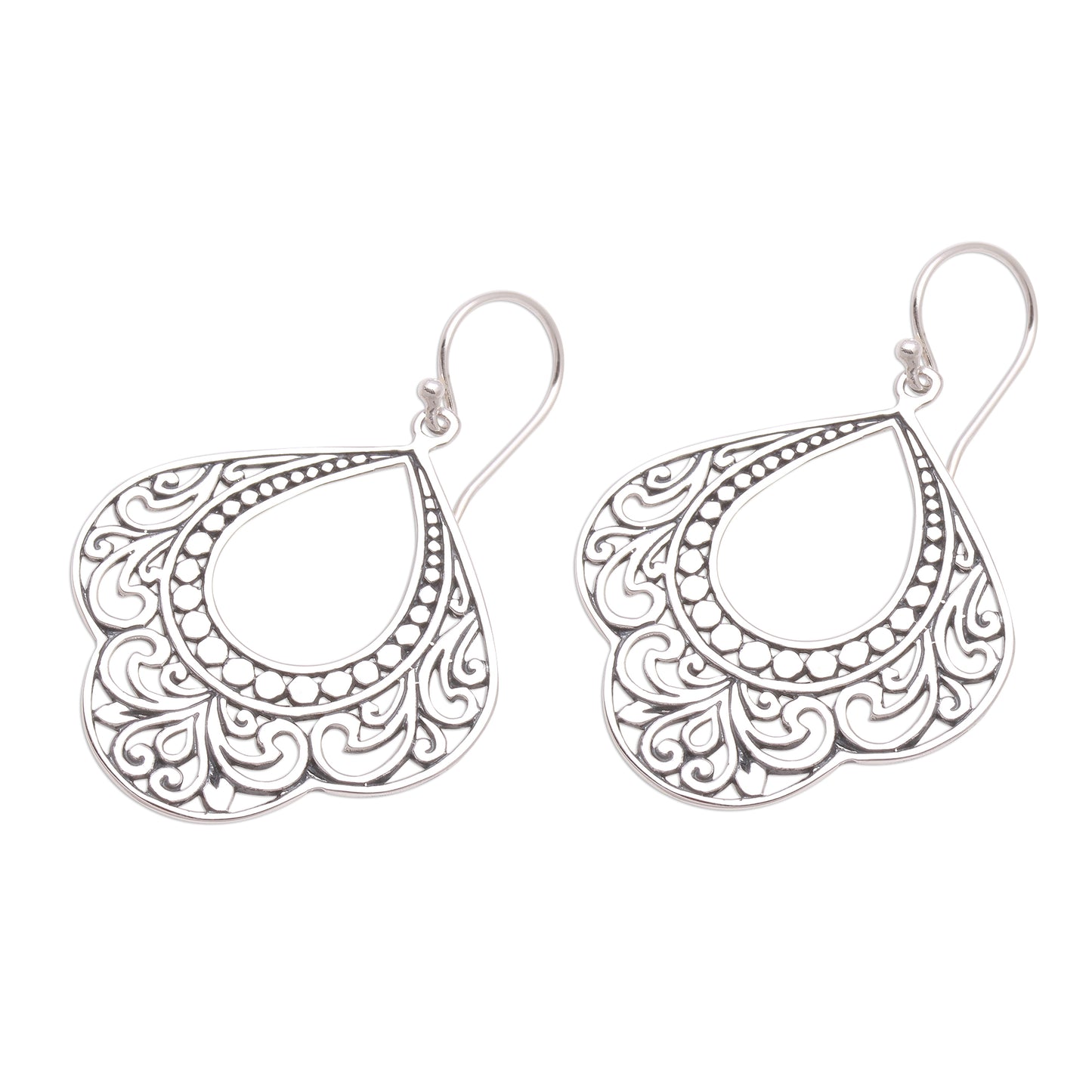 Original Elegance Patterned Sterling Silver Dangle Earrings from Bali