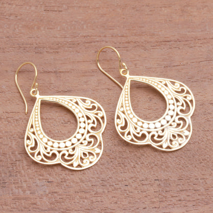 Original Elegance Patterned Gold Plated Sterling Silver Dangle Earrings