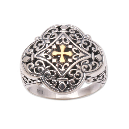 Jagaraga Prince Cross-Themed Gold Accented Sterling Silver Signet Ring