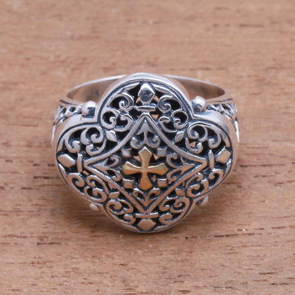 Jagaraga Prince Cross-Themed Gold Accented Sterling Silver Signet Ring