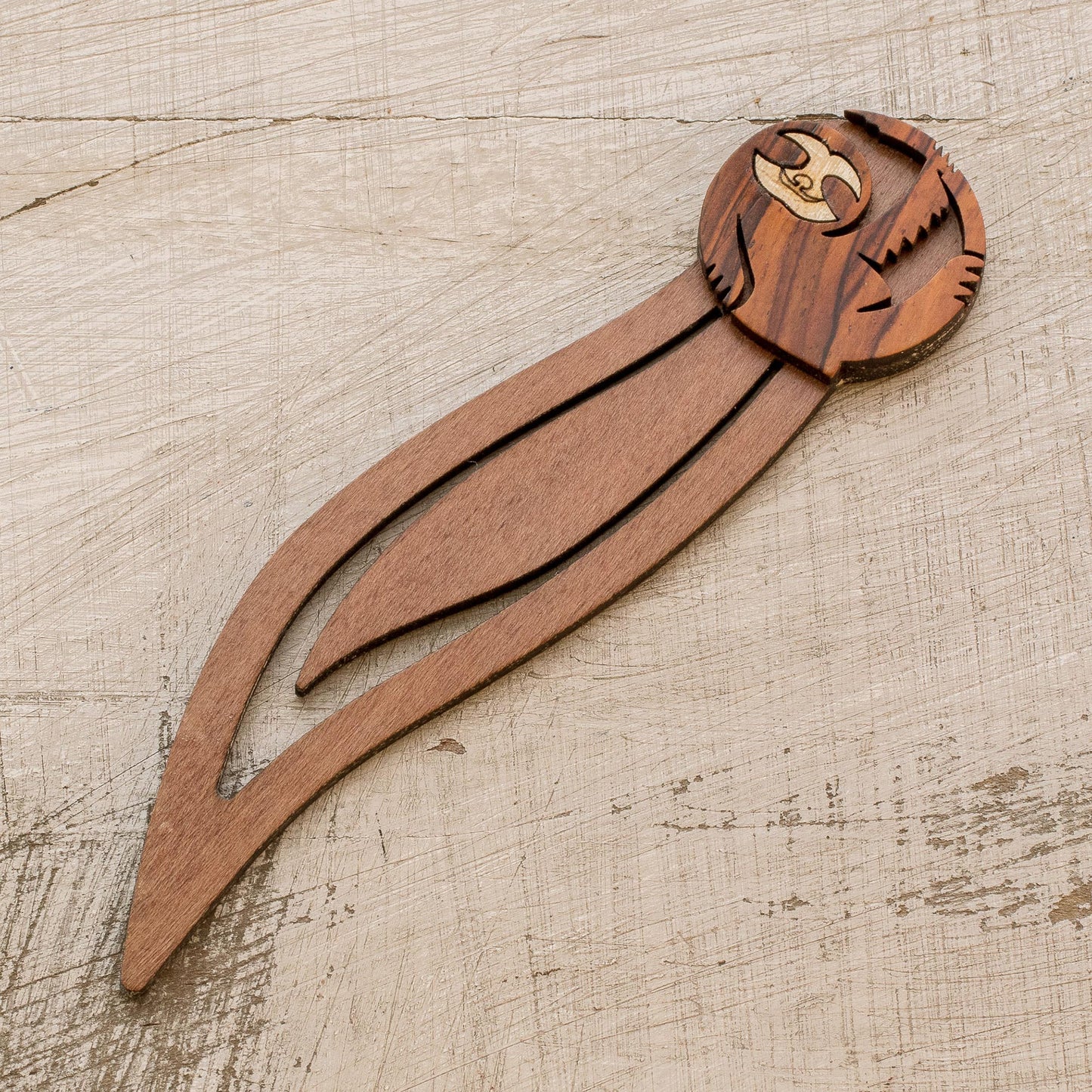 Chill Sloth Sloth-Themed Teak Wood Bookmark from Costa Rica