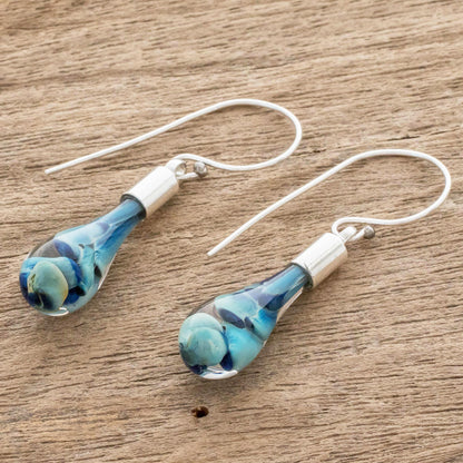 Flirty Waves Blue Art Glass Dangle Earrings from Costa Rica