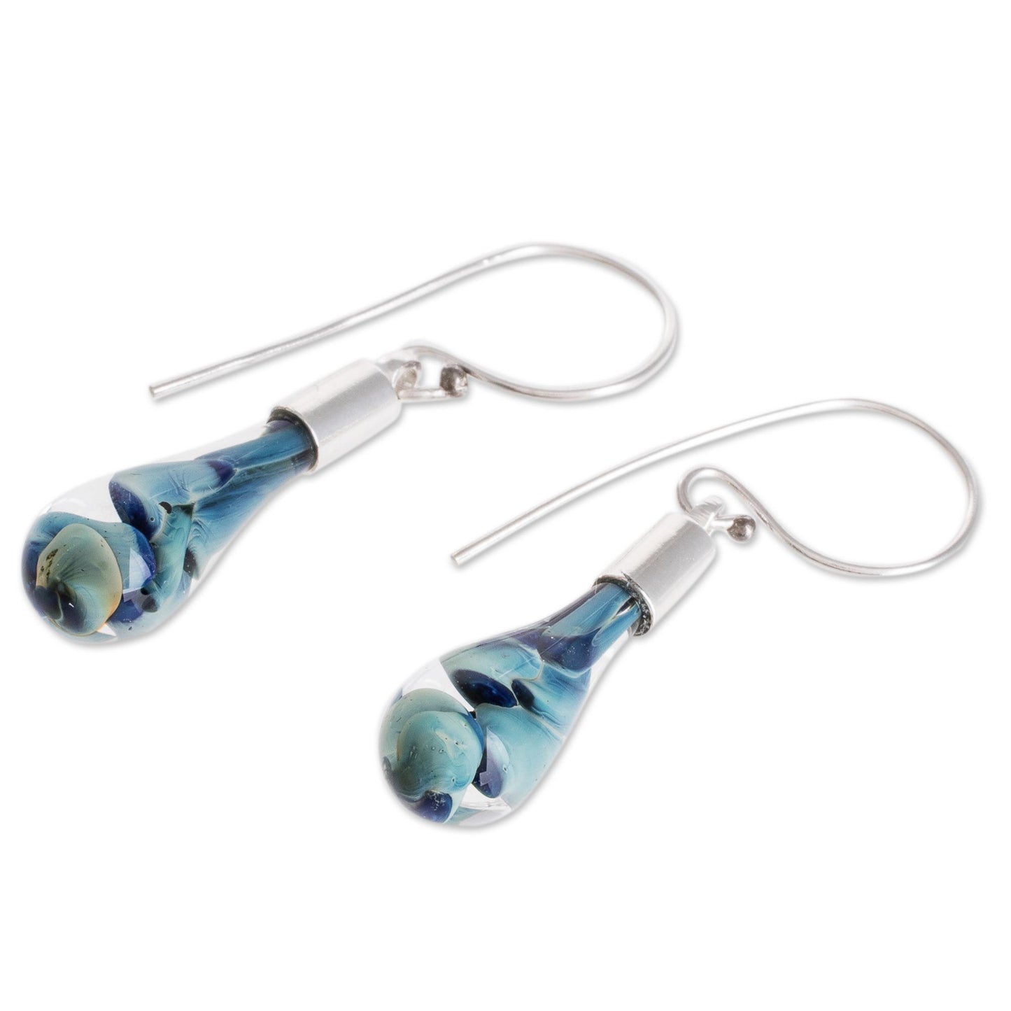 Flirty Waves Blue Art Glass Dangle Earrings from Costa Rica