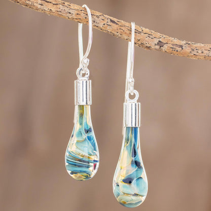 Sand and Sea Handmade Art Glass Dangle Earrings from Costa Rica