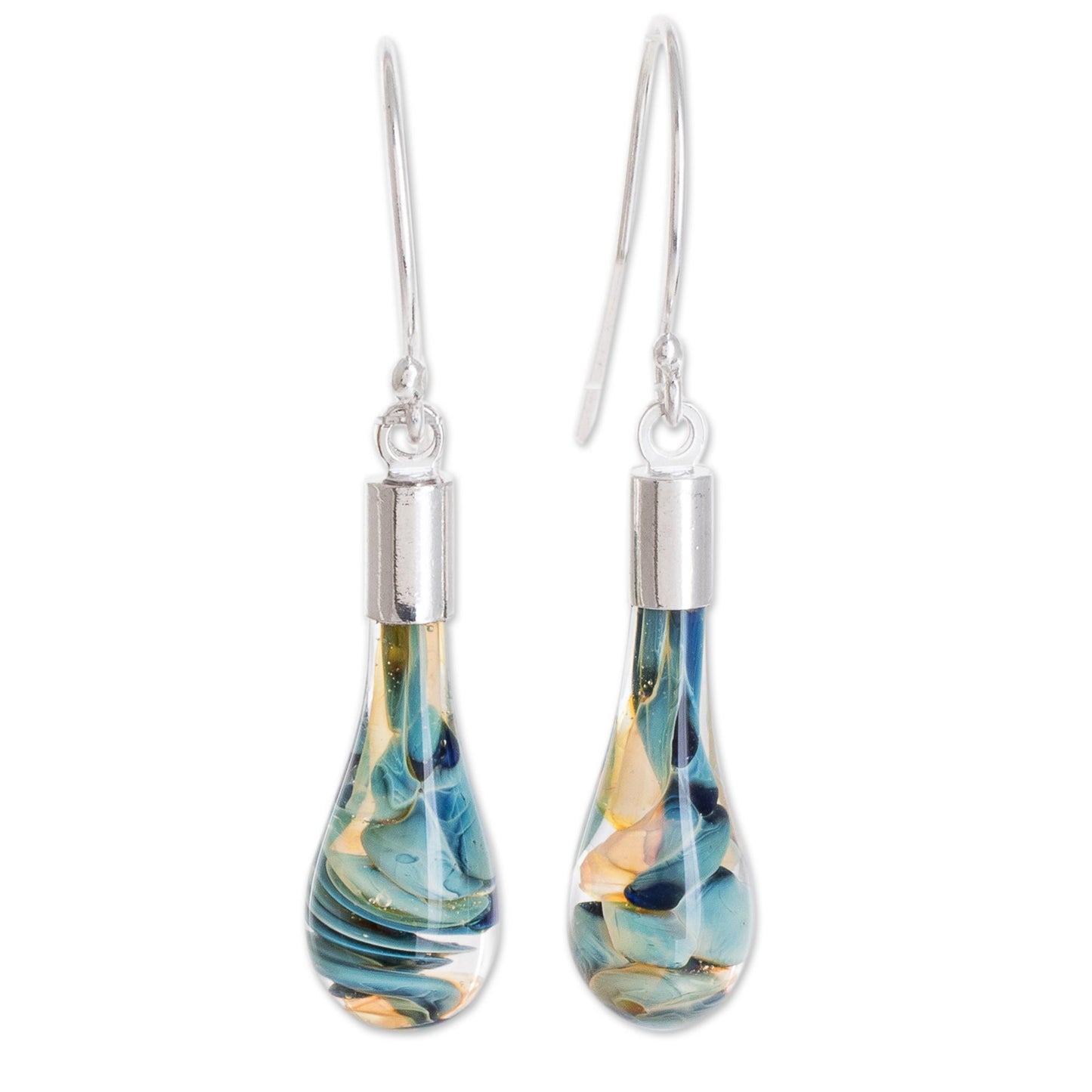 Sand and Sea Handmade Art Glass Dangle Earrings from Costa Rica