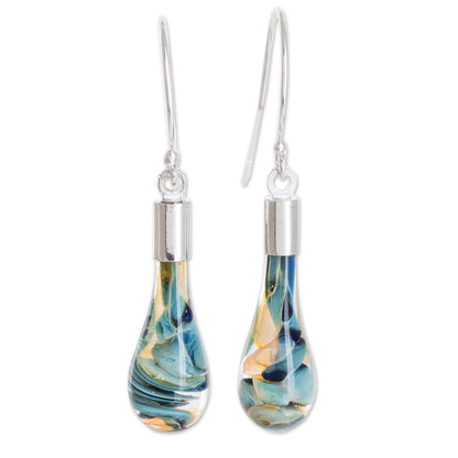 Sand and Sea Handmade Art Glass Dangle Earrings from Costa Rica