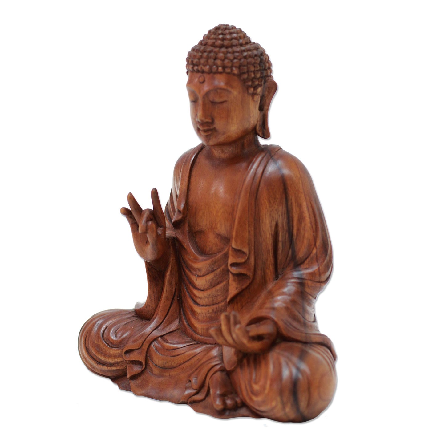 Enlightened Buddha Meditative Suar Wood Buddha Sculpture from Indonesia