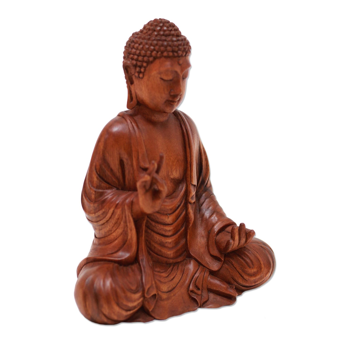 Enlightened Buddha Meditative Suar Wood Buddha Sculpture from Indonesia