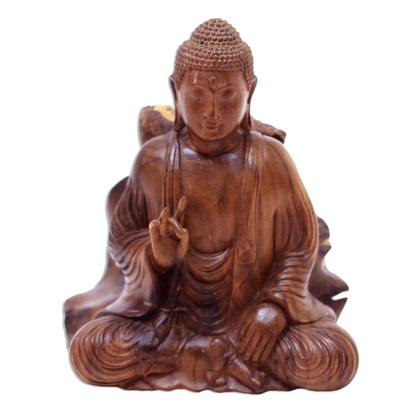 Leave Unrest Behind Hand-Carved Hibiscus Wood Buddha Sculpture from Indonesia