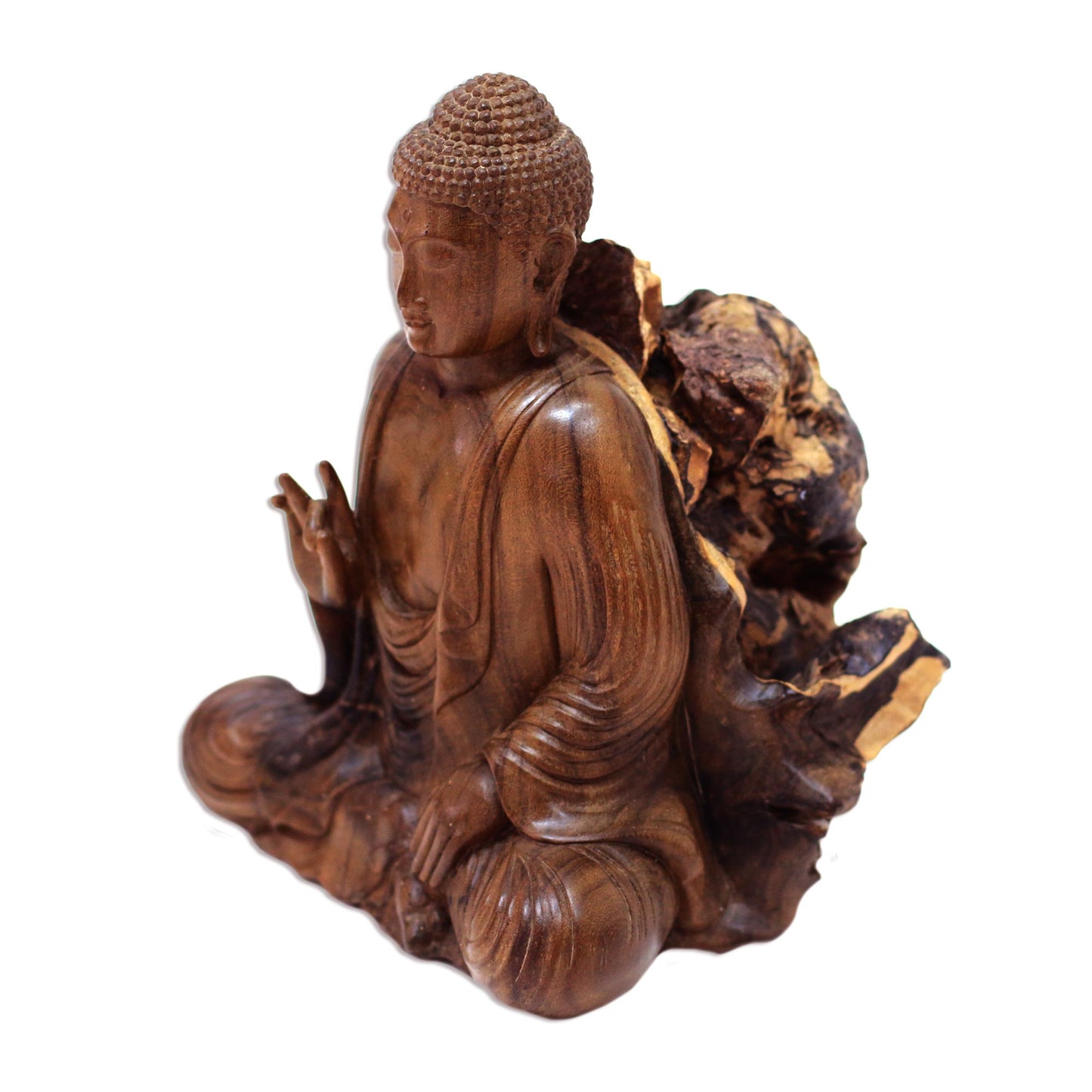 Leave Unrest Behind Hand-Carved Hibiscus Wood Buddha Sculpture from Indonesia