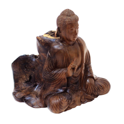 Leave Unrest Behind Hand-Carved Hibiscus Wood Buddha Sculpture from Indonesia