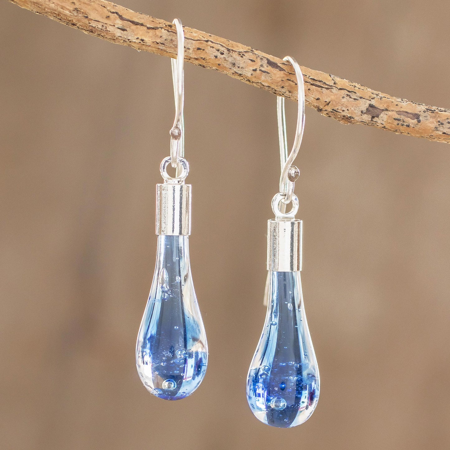 Blue Bay Handcrafted Art Glass Dangle Earrings from Costa Rica