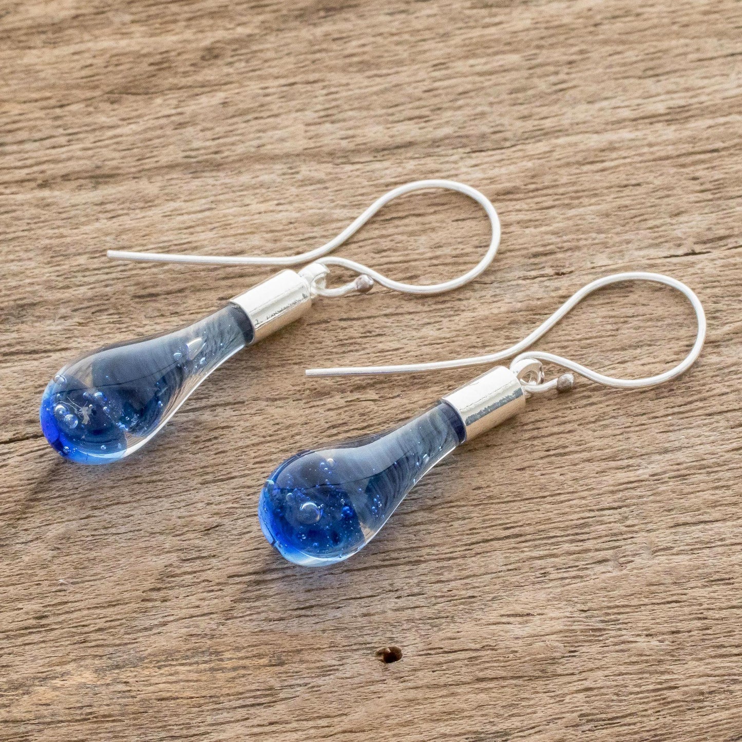 Blue Bay Handcrafted Art Glass Dangle Earrings from Costa Rica