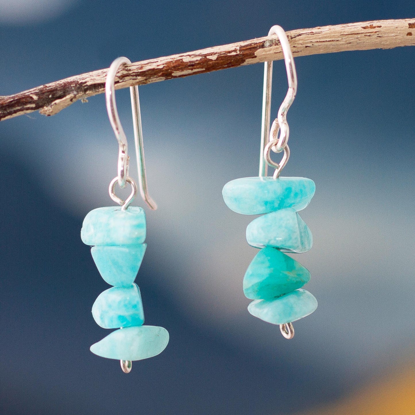 Aqua Harmony Amazonite Beaded Dangle Earrings Crafted in Peru