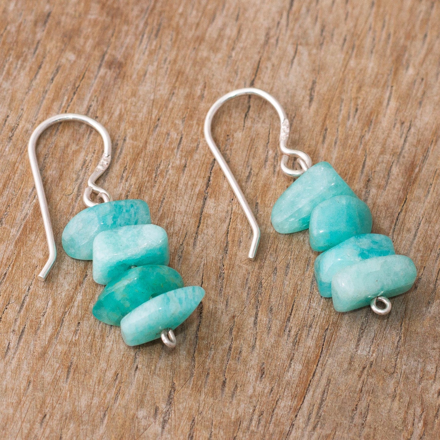 Aqua Harmony Amazonite Beaded Dangle Earrings Crafted in Peru