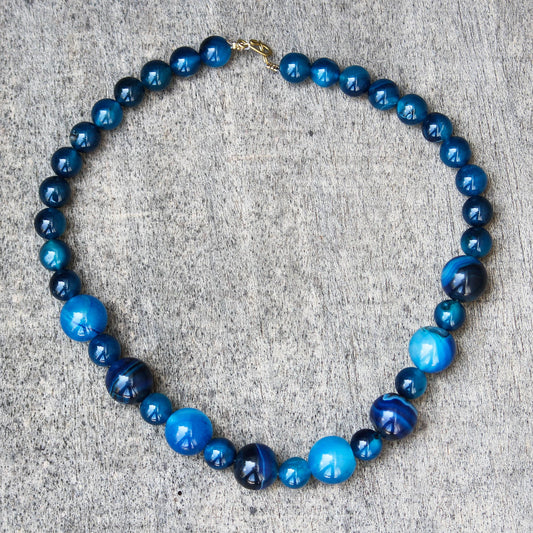 Blue Nsroma Blue Agate Beaded Necklace from Ghana