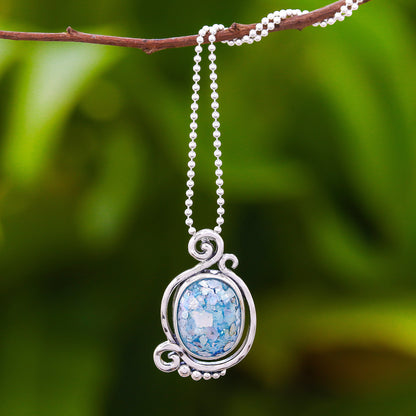 Oval Moon Oval Roman Glass Pendant Necklace from Thailand