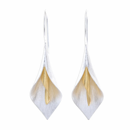 Serene Lily Floral Theme Handmade Gold Accented Sterling Silver Earrings