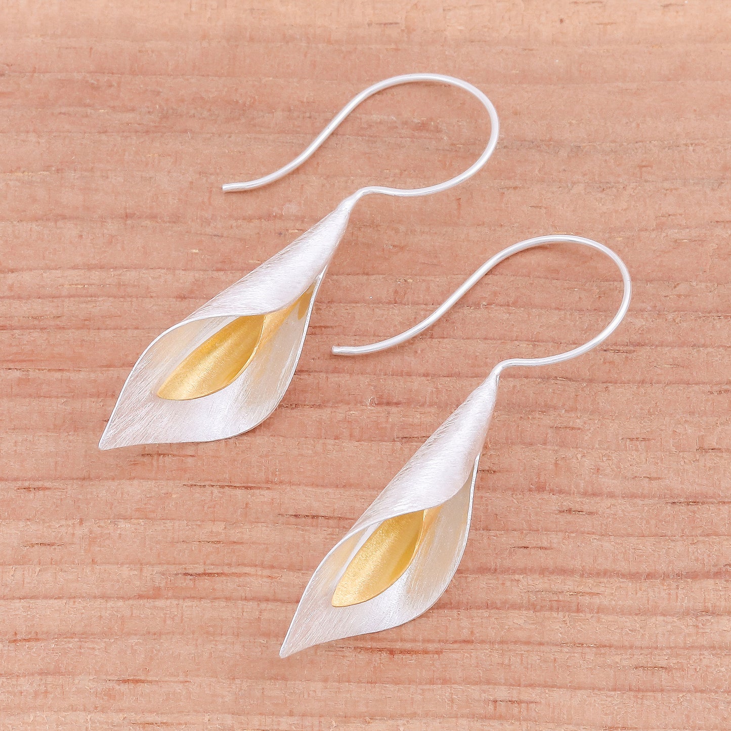 Serene Lily Floral Theme Handmade Gold Accented Sterling Silver Earrings