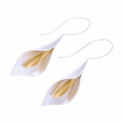 Serene Lily Floral Theme Handmade Gold Accented Sterling Silver Earrings