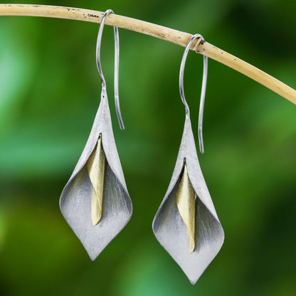 Dark Lily Handmade Gold Accent Rhodium Plated Sterling Silver Earrings