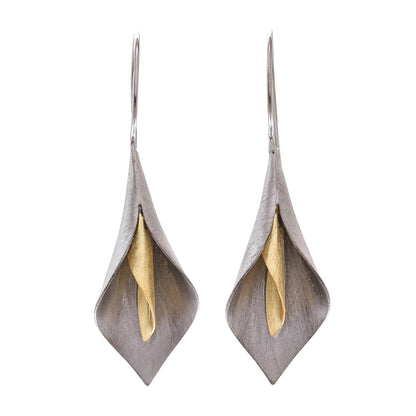 Dark Lily Handmade Gold Accent Rhodium Plated Sterling Silver Earrings