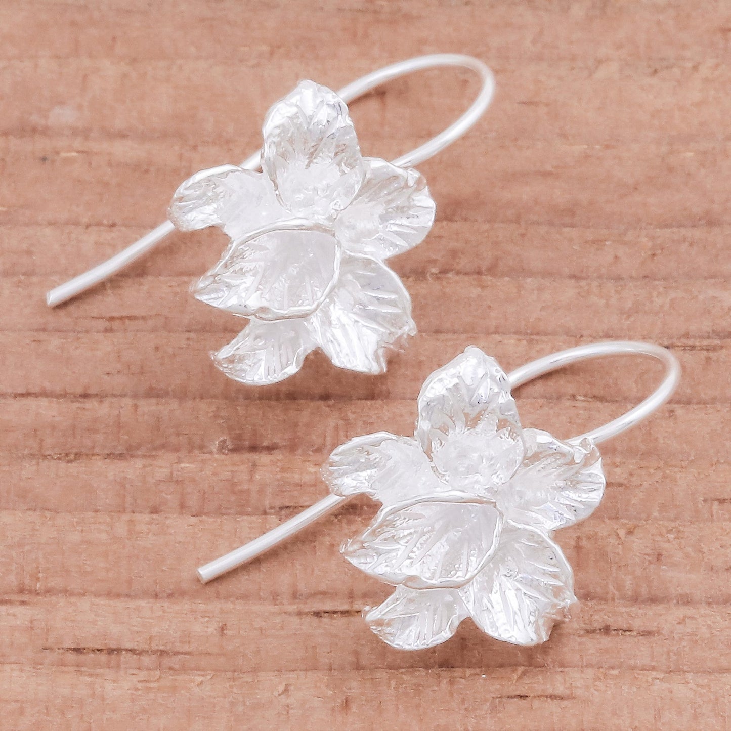 Orchid Blossom Thai Artisan Handmade Orchid Earrings in Sterling Silver