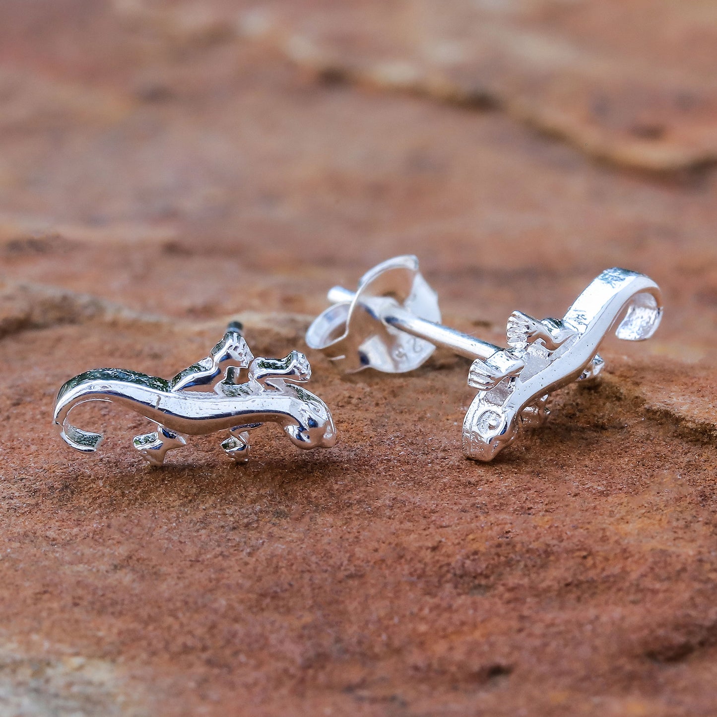 Sleek Salamander 925 Silver Salamander Stud Earrings Handcrafted in Thailand