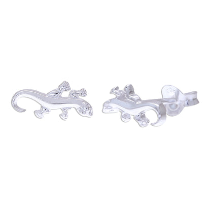 Sleek Salamander 925 Silver Salamander Stud Earrings Handcrafted in Thailand