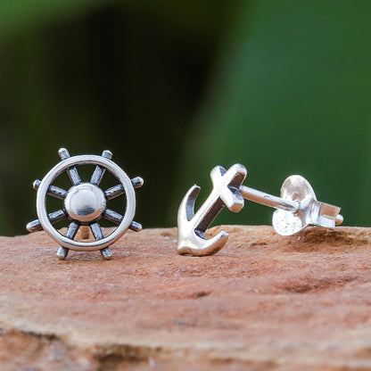 Setting Sail 925 Silver Nautical Stud Earrings Handcrafted in Thailand