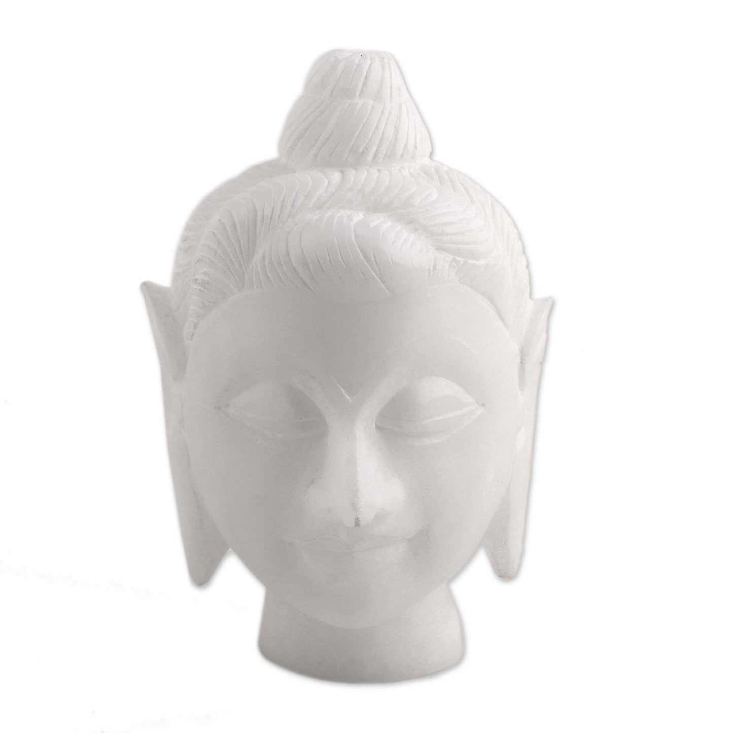 Calming Buddha Natural Alabaster Buddha Head Sculpture from India