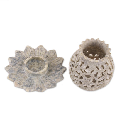 Light Bouquet Floral Soapstone Tealight Holder from India