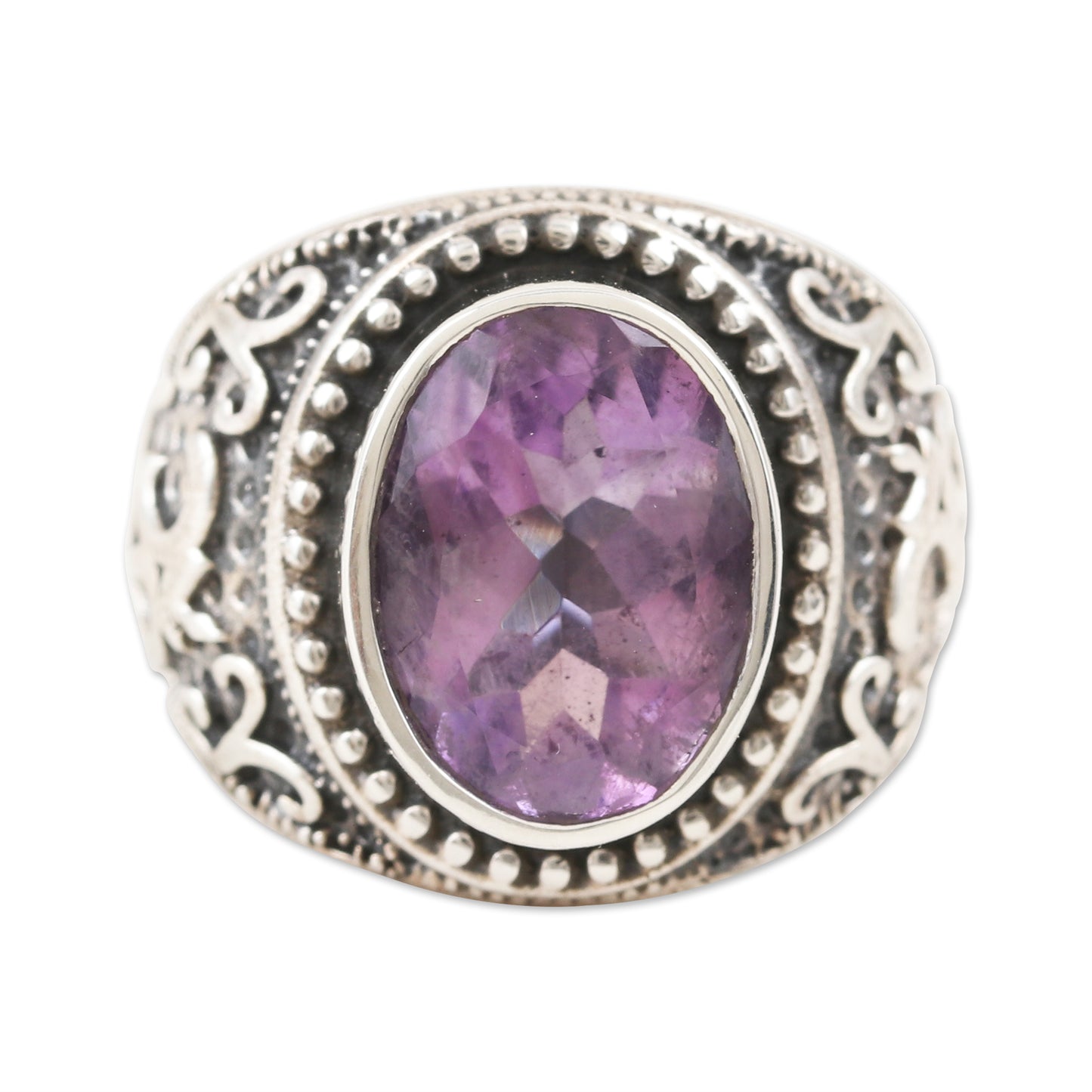 Om Glitter Om-Themed Amethyst Single-Stone Ring from India