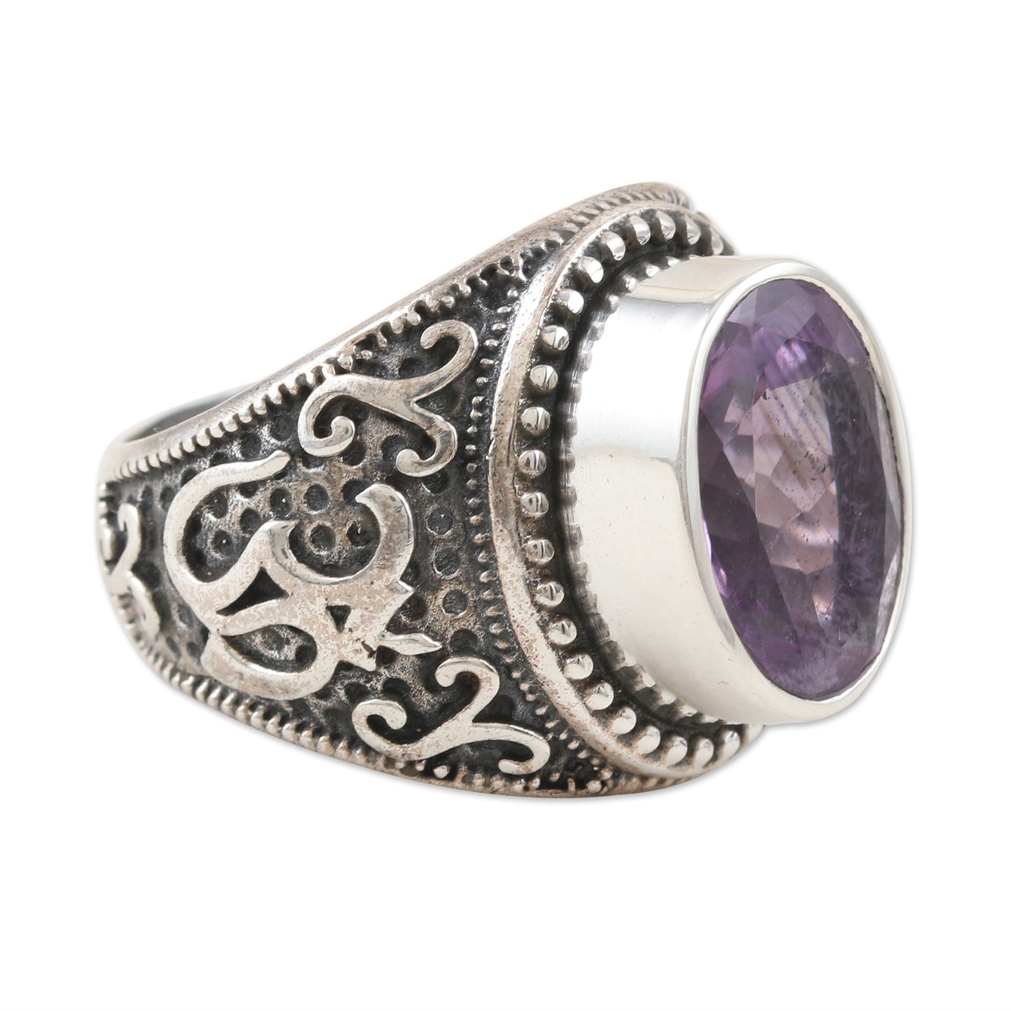 Om Glitter Om-Themed Amethyst Single-Stone Ring from India
