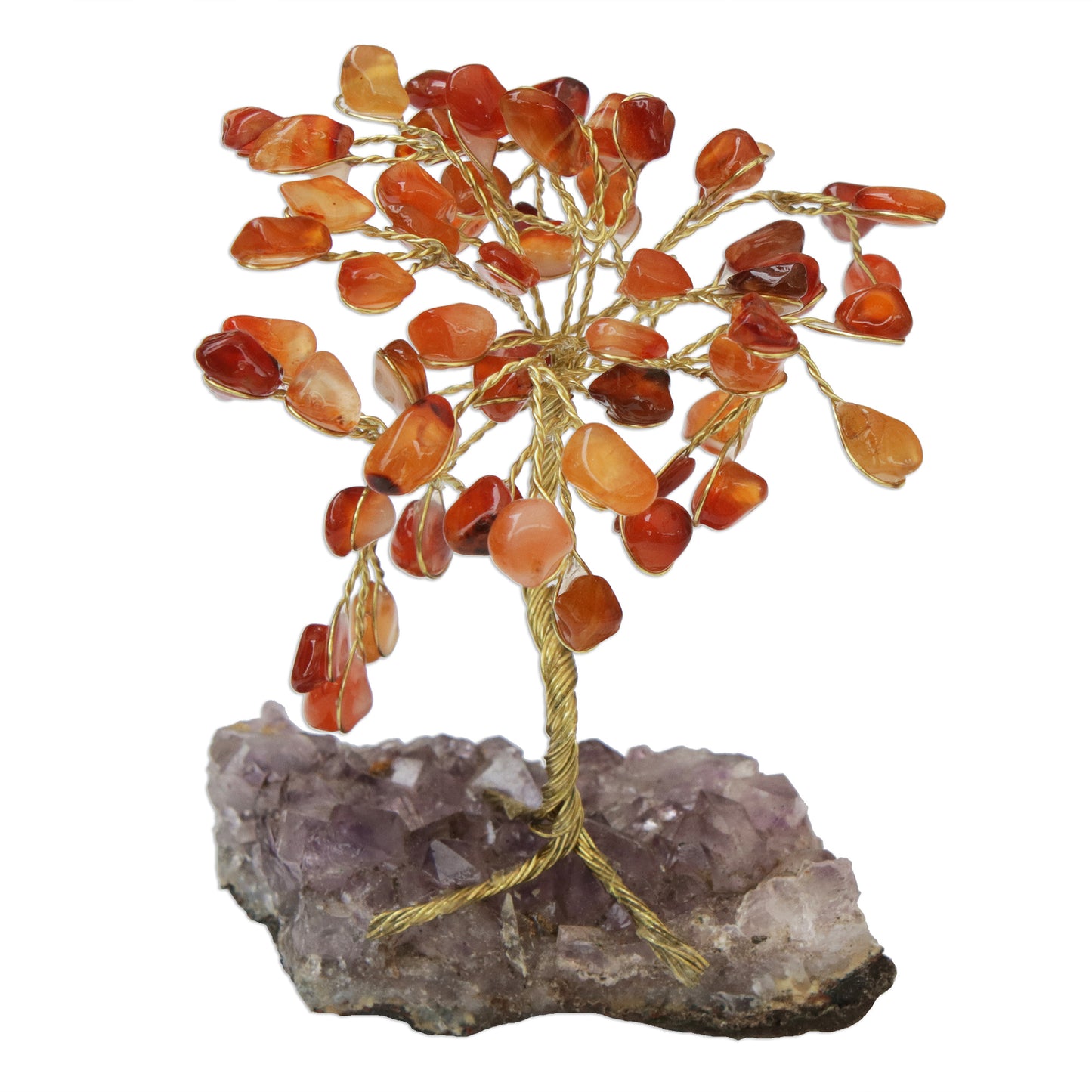 Little Tree Carnelian and Amethyst Gemstone Tree Sculpture from Brazil