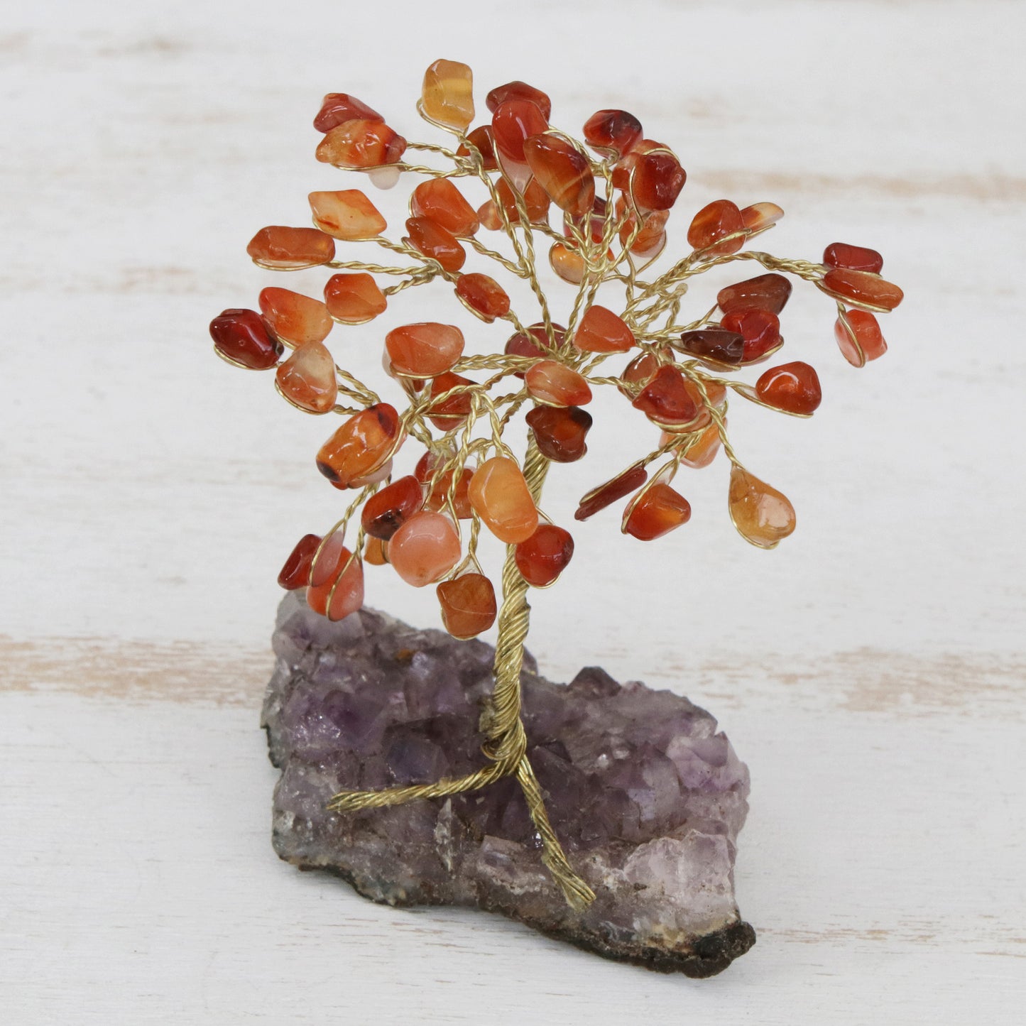 Little Tree Carnelian and Amethyst Gemstone Tree Sculpture from Brazil