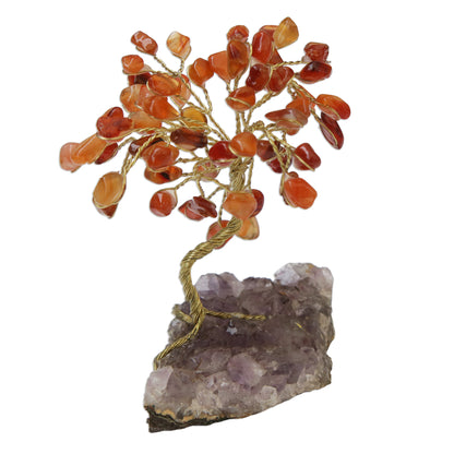 Little Tree Carnelian and Amethyst Gemstone Tree Sculpture from Brazil