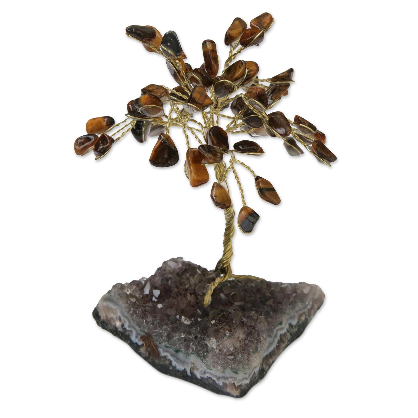 Little Tree Tiger's Eye and Amethyst Gemstone Tree Sculpture from Brazil