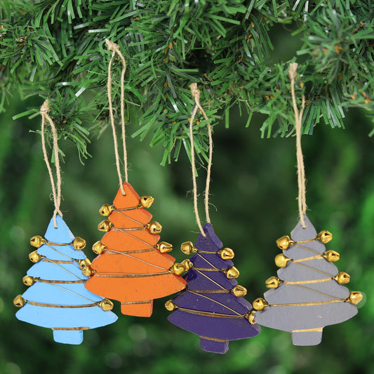 Tree Jingle Mango Wood Tree Ornaments from India (Set of 4)